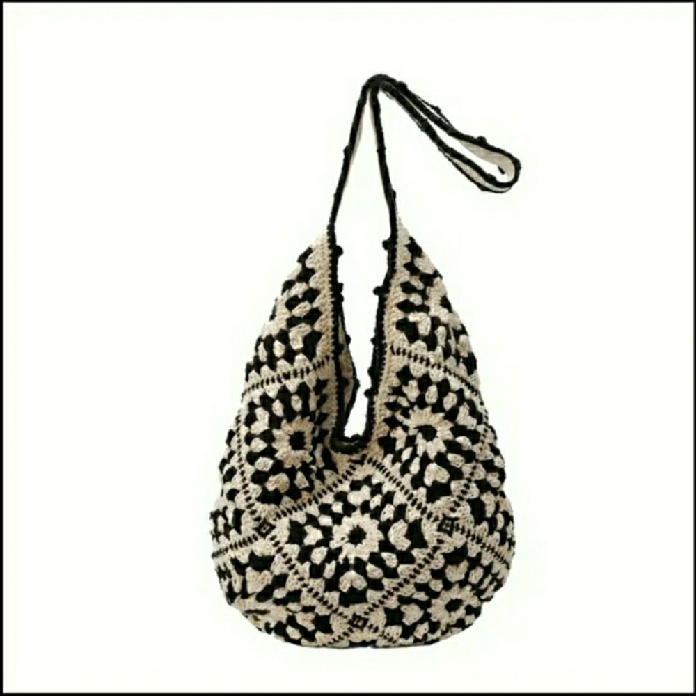 Crochet Boho Shoulder Bag (Black & White) NEW! - Picture 9 of 9